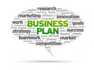 Business Plan speech bubble illustration on white background.